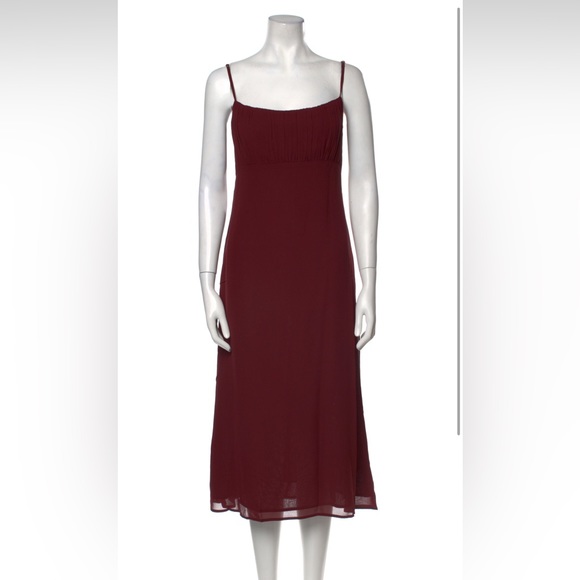 NWT Reformation Arie Midi dress plum burgundy red color with ruched square neck - Picture 5 of 9